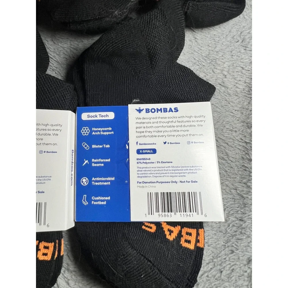 Bombas Black Ankle Socks Lot 6 X-Small Cushioned Athletic Honeycomb Arch Support